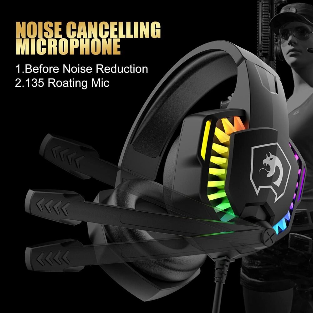 Wired Gaming Keyboard and Mouse Headset Combo,Rainbow LED Backlit Wired Keyboard,Over Ear Headphone with Mic,Rainbow Backlit Gaming Mice,Mouse Pad,for PC,Laptop,Mac,PS4,Xbox(Black) - Image 7