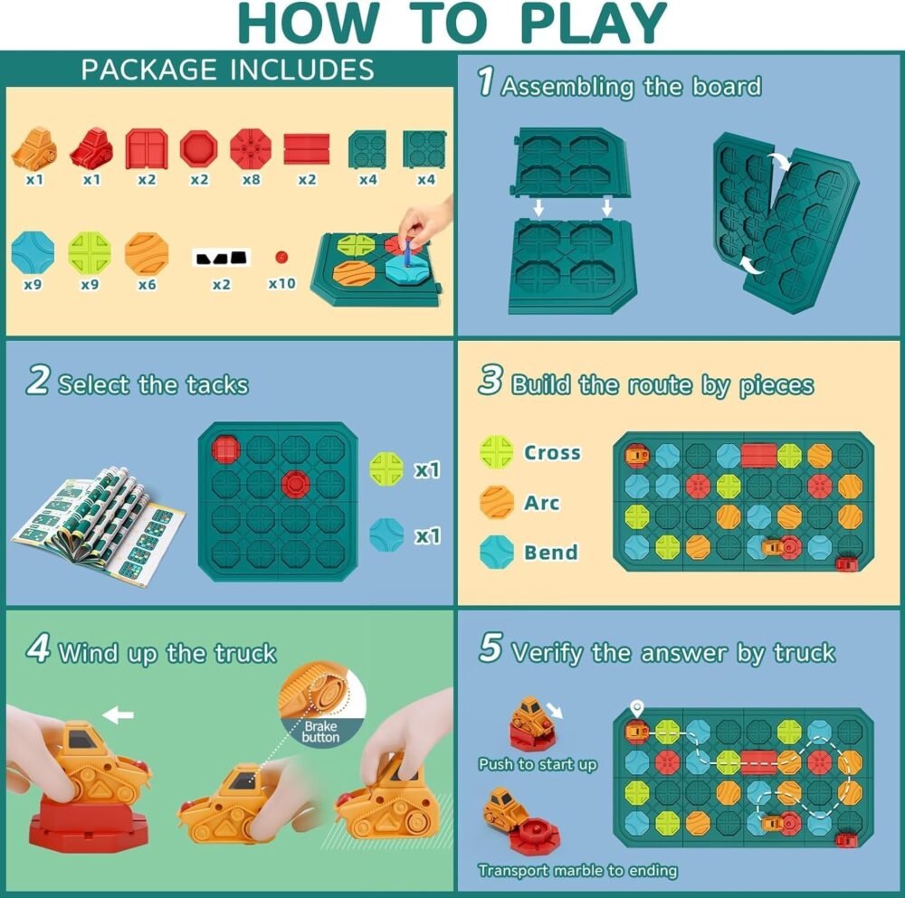 burgkidz STEM Board Games Educational Learning Toys, Brain Teasers Puzzles Logical Road Builder, Montessori Preschool Birthdays Gifts for Kids Ages 3-8 Year Old, Super Large with 8 Boards - Image 7