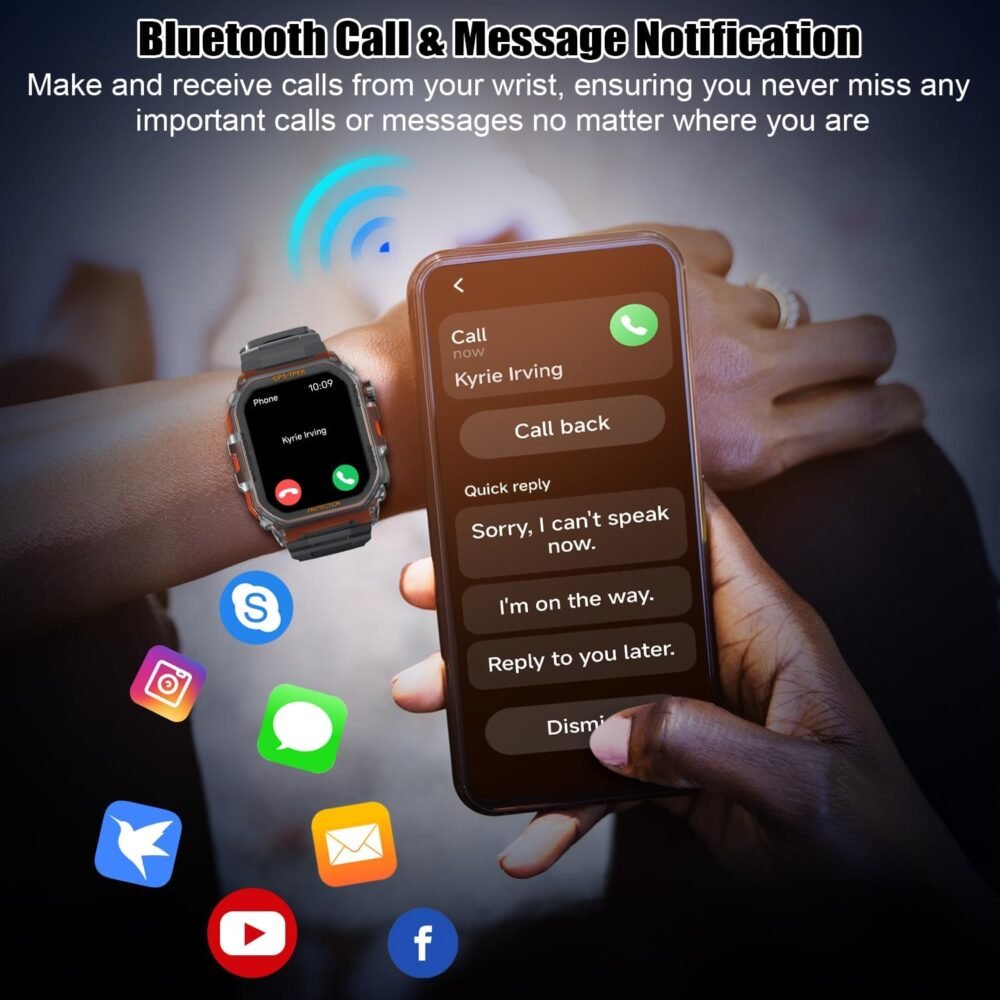 Military Smart Watch for Men (Answer/Make Calls), 1.75'' Smart Watch for Android and iPhone, Fitness Watch with 100+ Sports Modes, IP68 Waterproof, GPS/Heart Rate/Sleep/Stress, Watches for Men - Image 7