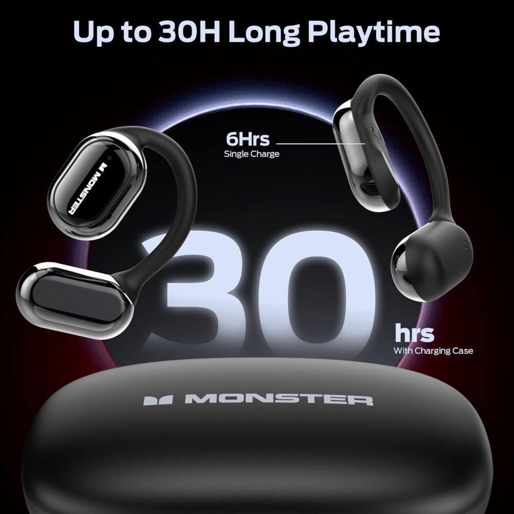 Monster Open Free AC100 Open Ear Bluetooth 5.3 Headphones, Wireless Earbuds with Earhooks, Immersive Stereo Sound by 16mm Large Driver, Clear Calls, 30H Playtime, for Workout - Image 6