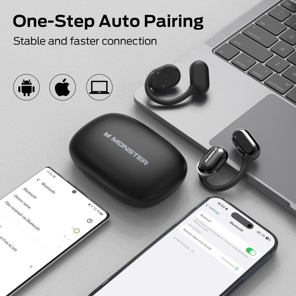 Monster Open Free AC100 Open Ear Bluetooth 5.3 Headphones, Wireless Earbuds with Earhooks, Immersive Stereo Sound by 16mm Large Driver, Clear Calls, 30H Playtime, for Workout - Image 7