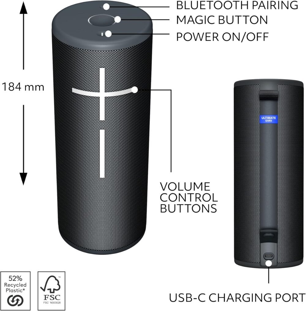 Ultimate Ears Boom 4 Portable Waterproof Bluetooth Speaker with 360-Degree, Bold, Immersive, Crystal-Clear Sound, Floating Speaker with 15-Hour Battery and 147ft (45m) Range - Black - Image 7