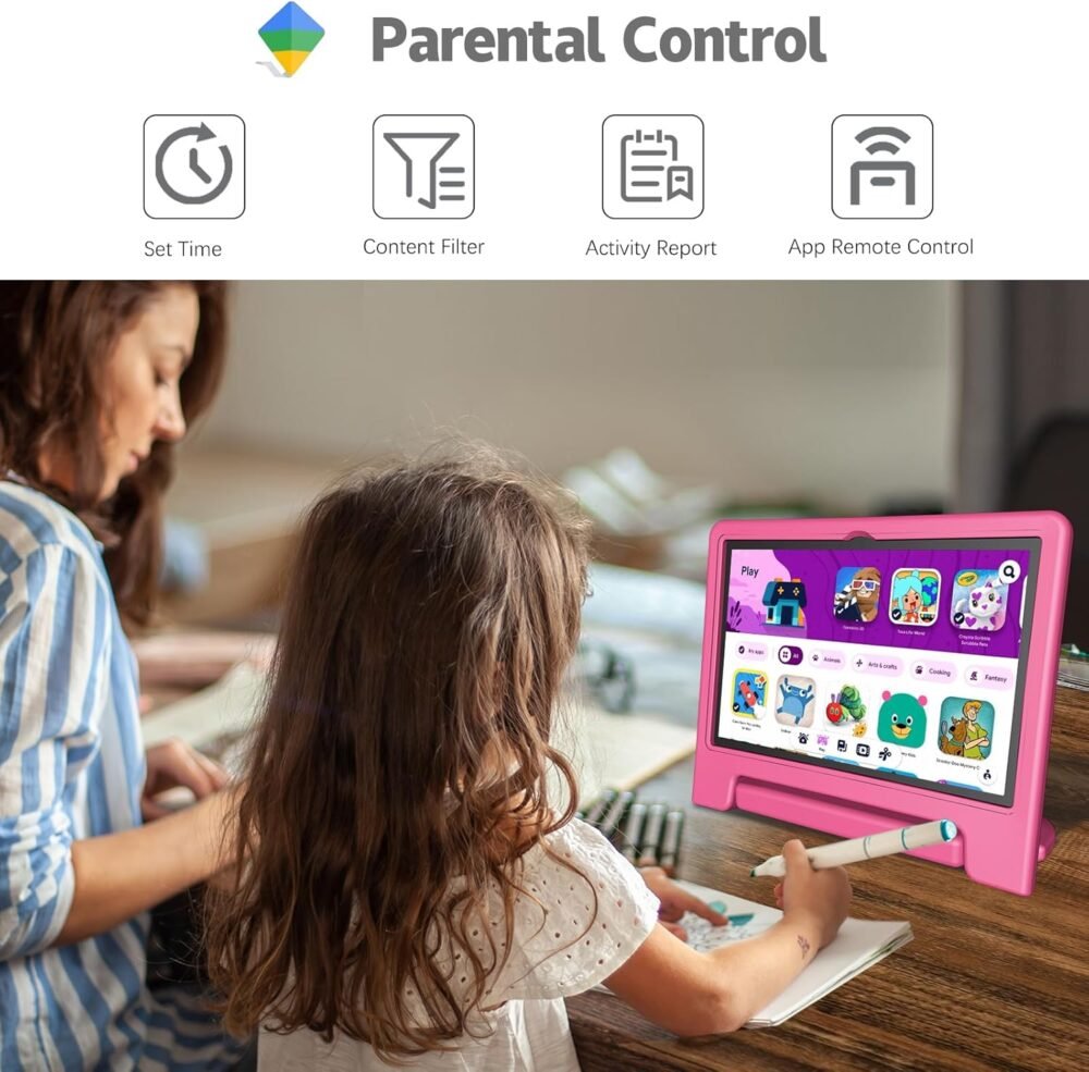 Kids Tablet, 10.1 Inch Tablet for Kids Android 14, 64GB Octa-Core, WiFi, Big Battery, Google Kids Space, Parental Control 1280 * 800 HD Display Children Tablets Pink - Image 5