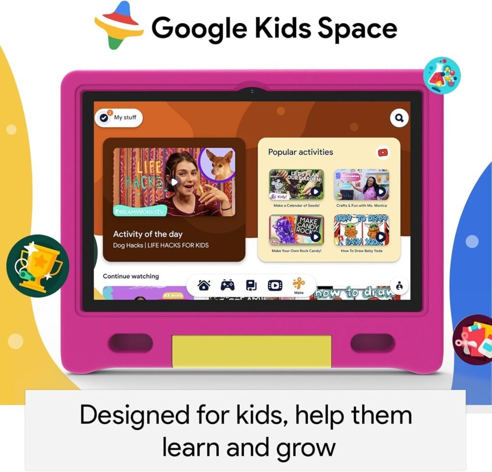Kids Tablet 10 inch, Tablets for Kids Ages 3-7 with EVA Case, 32GB Storage(TF Expand 512GB), Pre-Installed Google Kids Space, Family Link, Child Education Contents, 5000mAh Battery - Pink - Image 4