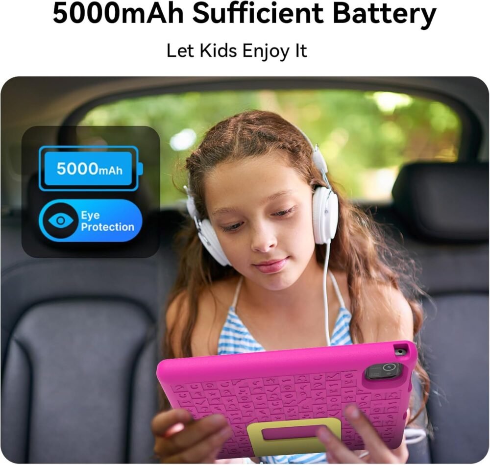 Kids Tablet 10 inch, Tablets for Kids Ages 3-7 with EVA Case, 32GB Storage(TF Expand 512GB), Pre-Installed Google Kids Space, Family Link, Child Education Contents, 5000mAh Battery - Pink - Image 5