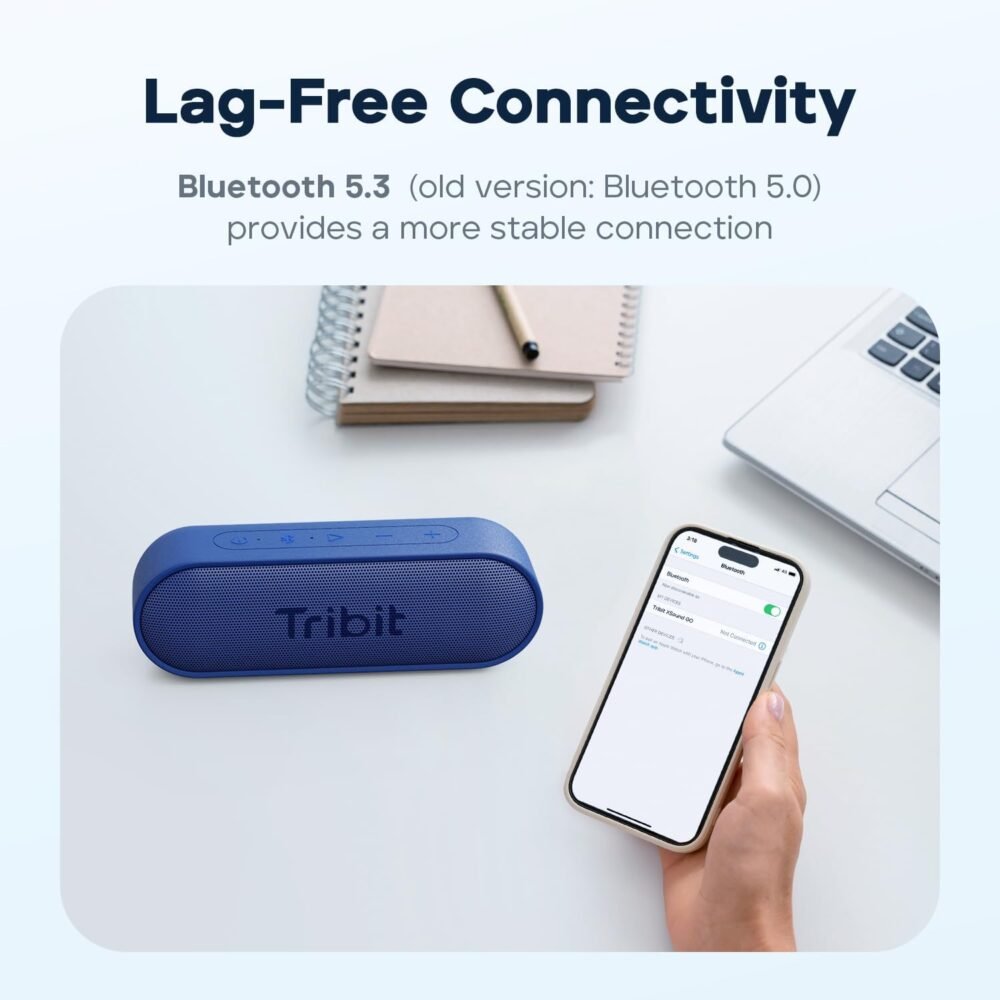 Tribit XSound Go Bluetooth Speaker with 16W Loud Sound & Deeper Bass, 24H Playtime, IPX7 Waterproof, Bluetooth 5.3 TWS Pairing Portable Wireless Speaker for Home, Outdoor (2024 Upgraded) - Image 7