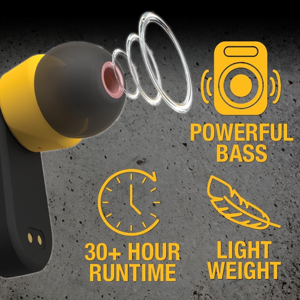 DEWALT True Wireless Bluetooth Earbuds — TWS Bluetooth Headphones — Wireless Earbuds with Type C Charging Case — Waterproof Wire Less Earphones — Jobsite Pro-X1 Premium Sound for Outdoor Work - Image 3
