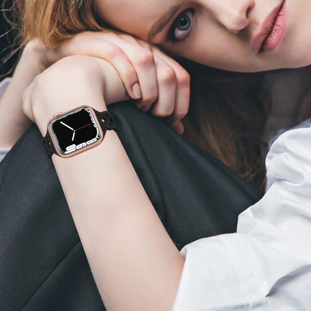 Braided Silicone Bands Compatible with Apple Watch 38mm 40mm 41mm 42mm 44mm 45mm 46mm 49mm for Women, Slim Thin Narrow Hollow-out Strap Cute for iWatch Ultra 2 Series 10/SE/9/8/7/6/5/4/3/2/1 Women - Image 6