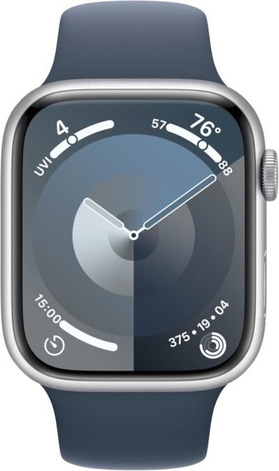 Apple Watch Series 9 [GPS + Cellular, 45mm] - Aluminum Silver Case with Storm Blue Sport Band, M/L - Image 3