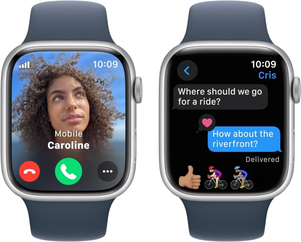 Apple Watch Series 9 [GPS + Cellular, 45mm] - Aluminum Silver Case with Storm Blue Sport Band, M/L - Image 5