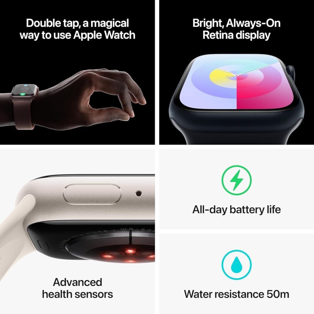 Apple Watch Series 9 [GPS + Cellular, 45mm] - Aluminum Silver Case with Storm Blue Sport Band, M/L - Image 6