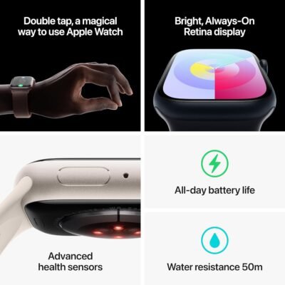 Apple Watch Series 9 [GPS + Cellular, 45mm] - Aluminum Silver Case with Storm Blue Sport Band, M/L - Image 6