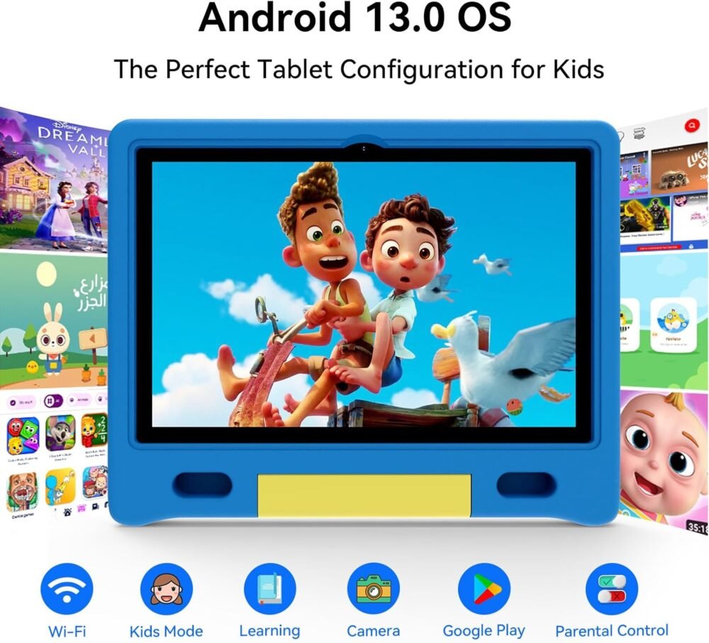 Kids Tablet 10 inch, Tablets for Kids Ages 3-7 with EVA Case, 32GB Storage(TF Expand 512GB), Pre-Installed Google Kids Space, Family Link, Child Education Contents, 5000mAh Battery - Blue - Image 6