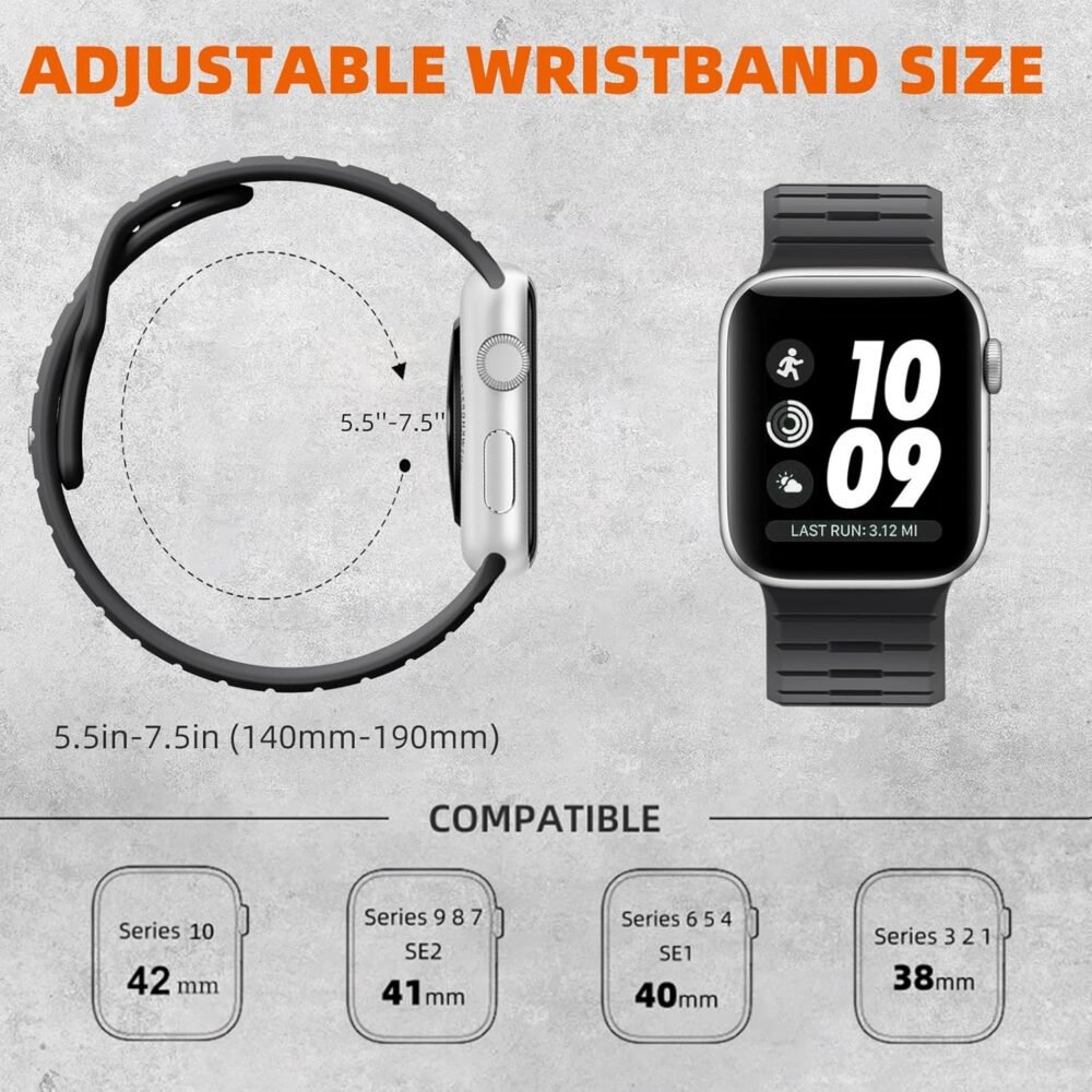 Odbeai Sport Band Compatible with Apple Watch Ultra 2/Ultra Band,Compatible with Apple Watch Bands for Men 49mm 46mm 45mm 44mm 42mm,Waterproof Silicone Strap for iWatch Bands All Series SE 10 9 8-1 - Image 6