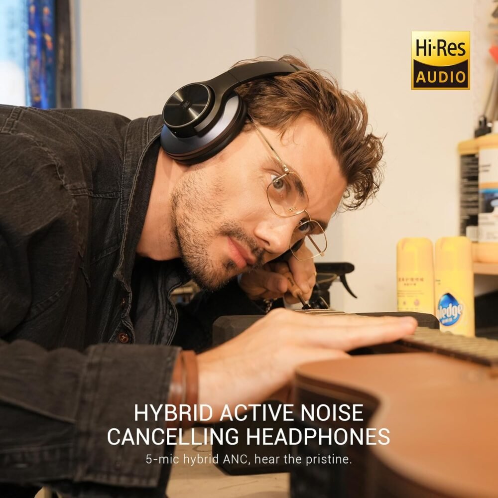 OneOdio A10 Hybrid Active Noise Cancelling Headphones, Wireless Over Ear Bluetooth Headphones, Hi-Res Audio Sound, 50H Long Playtime, Deep Bass, Wireless & Wired 2-in-1, Ideal for Travel Gym Workout - Image 3