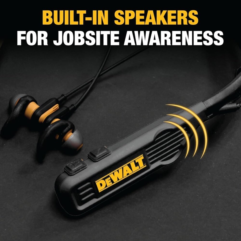DEWALT 2-in-1 Neckband Bluetooth Headphones w/Built-in Speakers, Jobsite Wearable Speaker & Around Neck Headphones, Wireless Bluetooth Headset, 60+ Hrs, Hands-Free Music & Calls (Black) - Image 9