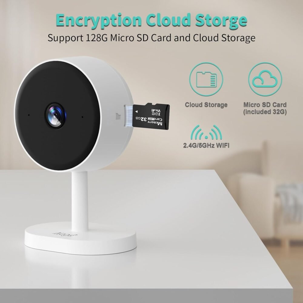 Alaga WiFi Indoor Security Camera, Baby Monitor, AI Motion Detection, 2 Way Audio, Night Vision, Cloud and SD Card Storage, Compatible with Alexa and Google Assistant, with 32G TF Card - Image 7