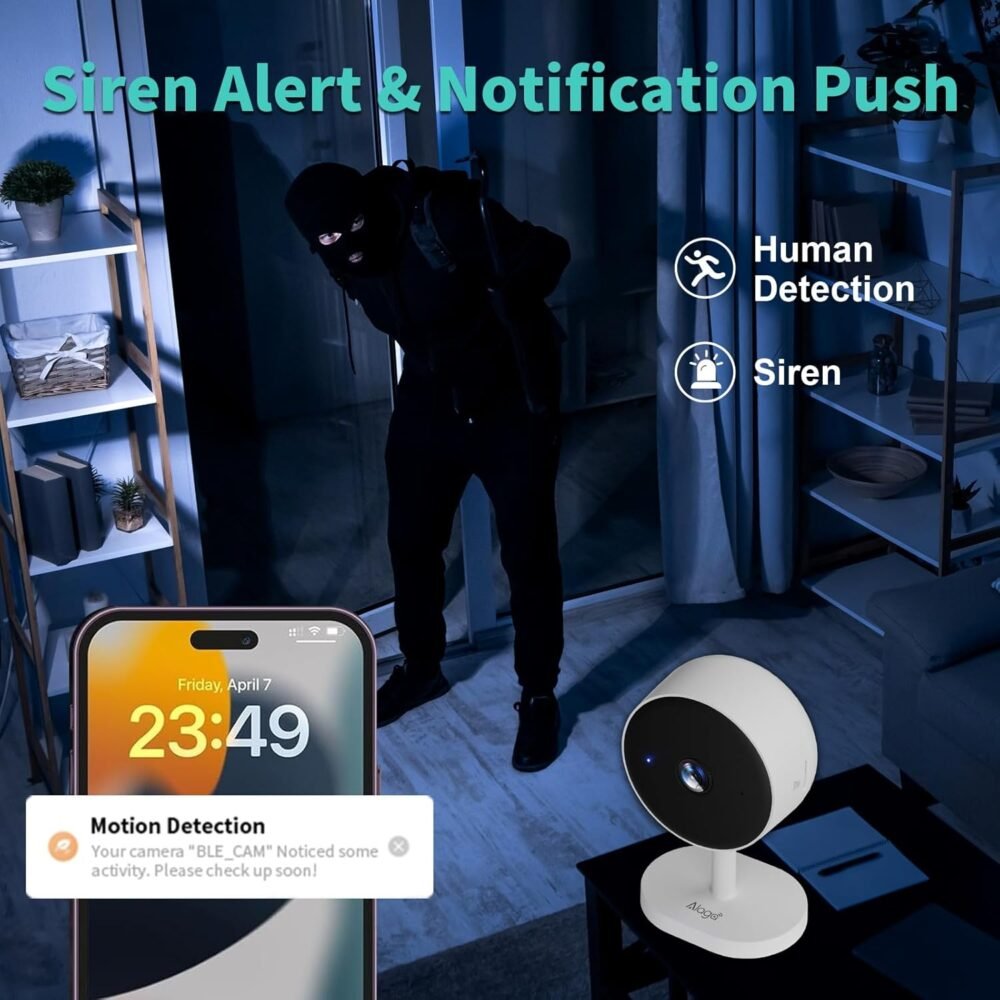 Alaga WiFi Indoor Security Camera, Baby Monitor, AI Motion Detection, 2 Way Audio, Night Vision, Cloud and SD Card Storage, Compatible with Alexa and Google Assistant, with 32G TF Card - Image 9