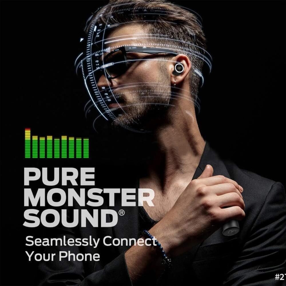 Monster Clarity 101 AirLinks Wireless Earbuds, Bluetooth 5.0 in-Ear Headphones with Charging Case, Stereo Earphones Deep Bass Sound, IPX5 Waterproof, Built-in Mic, Clear Call, Secure Fit for Sports - Image 4