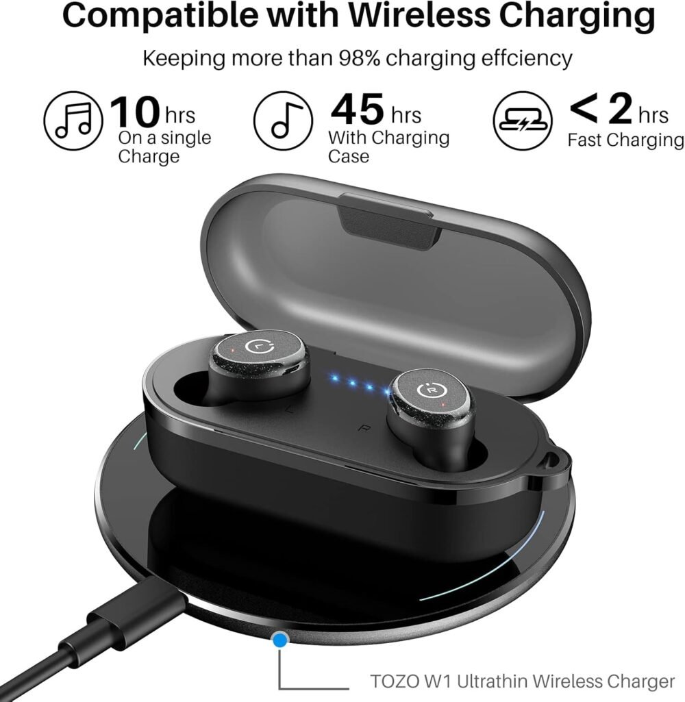 TOZO T10 True Wireless Bluetooth 5.3 Earbuds, 45H Playtime, Wireless Charging Case, IPX8 Waterproof Stereo Headphones in Ear Built in Mic Headset Premium Sound with Deep Bass, 32 Preset EQs via APP - Image 6
