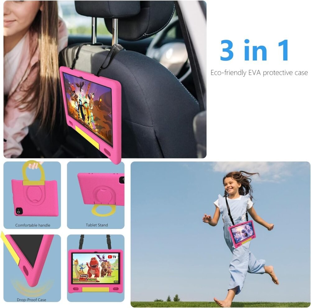 Tablet for Kids 10.1 inch Android 14 6000mHA 8GB RAM+64GB ROM(Expandable to 1TB Kids Tablet Age 3-12 with Case& Lanyard WiFi6 Google Kids Space Parental Control 1280 * 800 HD Screen Pink - Image 3