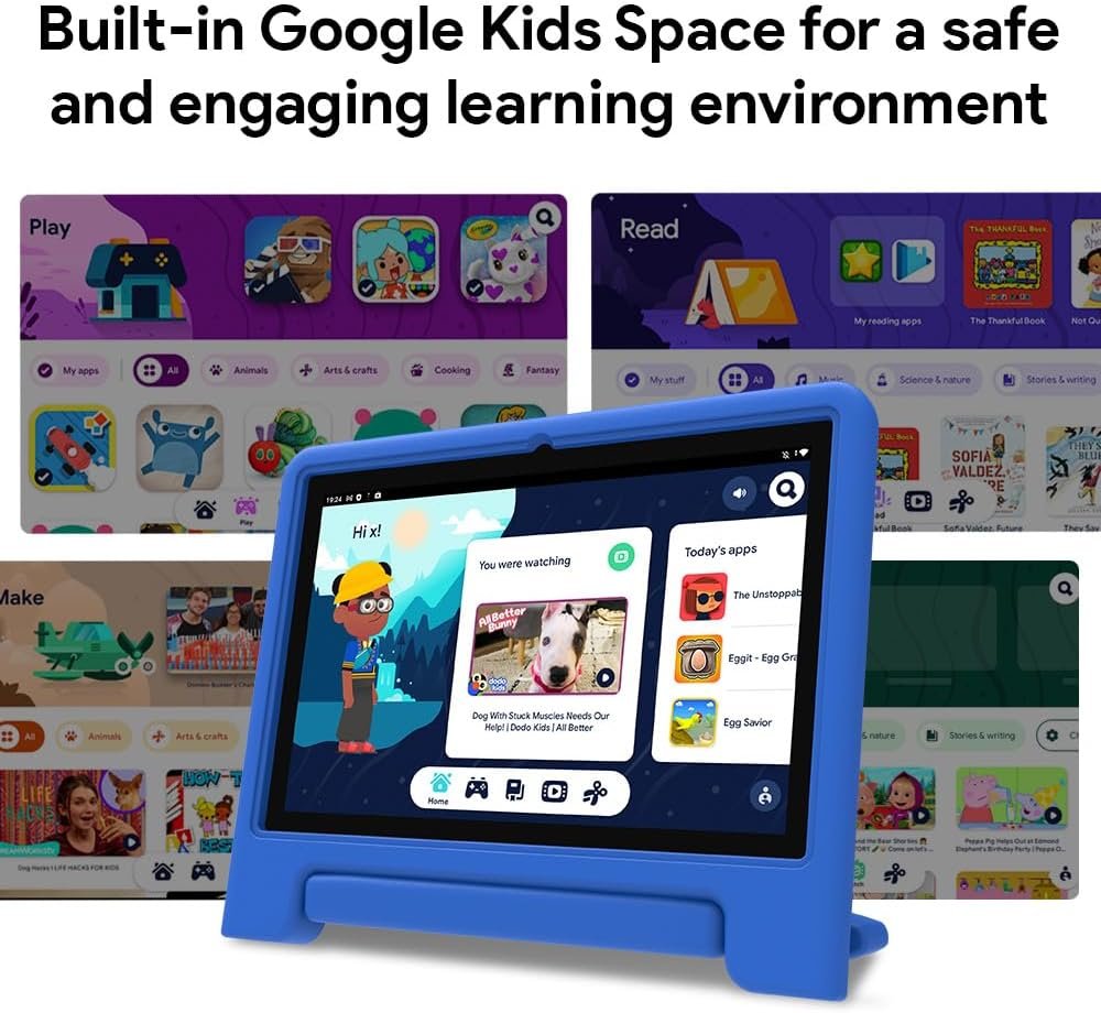 10" Kids Tablet, Android 13, 32GB (Expandable to 128GB), Quad-core, WiFi 6, Bth 5.0, Pre-Installed Parental Controls, Kids Space & Family Link (K109A-B, Blue, 32GB) - Image 3