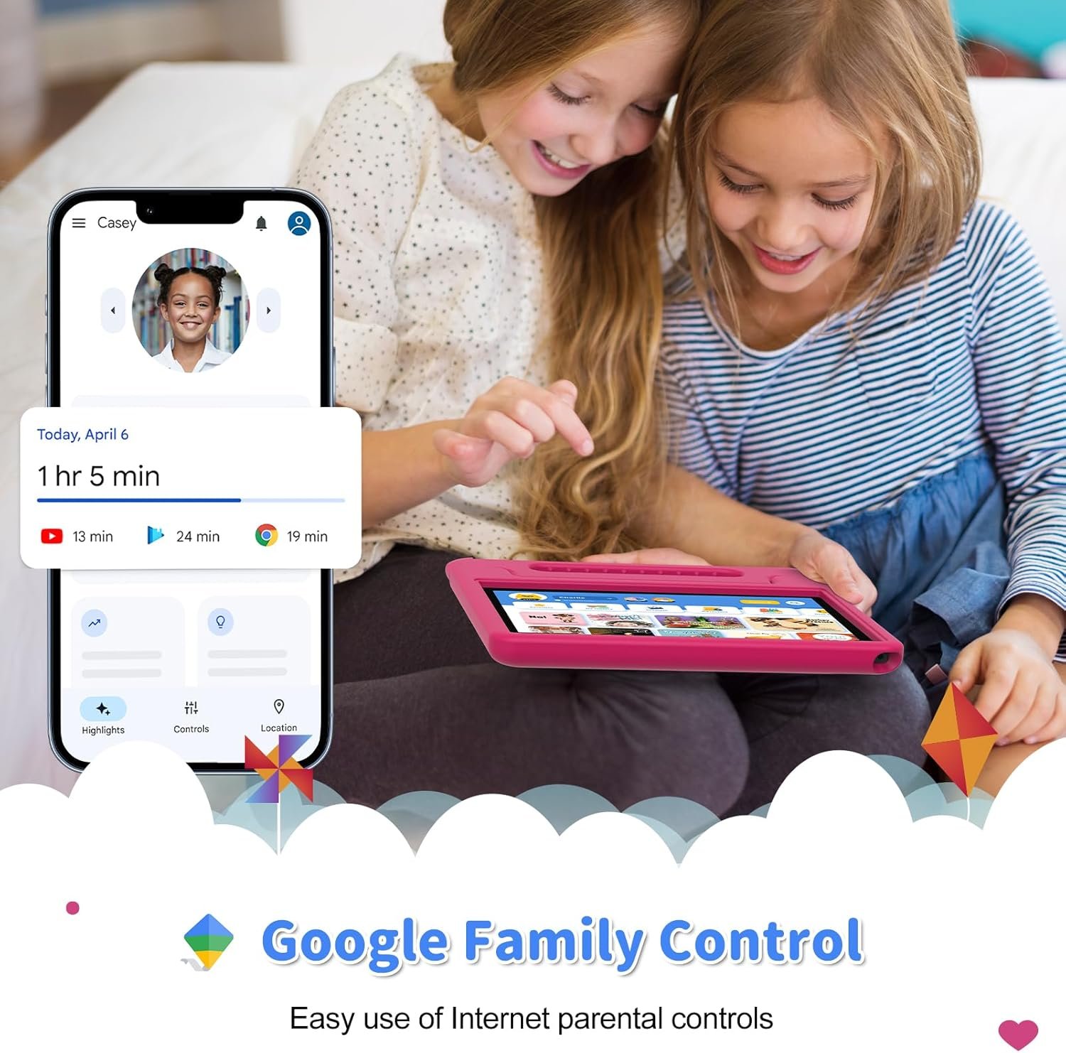 Kids Tablet, 10 inch Tablet for Kids with EVA Shockproof Case, 2+32GB(SD Expandable up to 512GB), Pre-Installed Google Kids Space, Parental Control, YouTube Kids, Gift for Child - Pink - Image 3