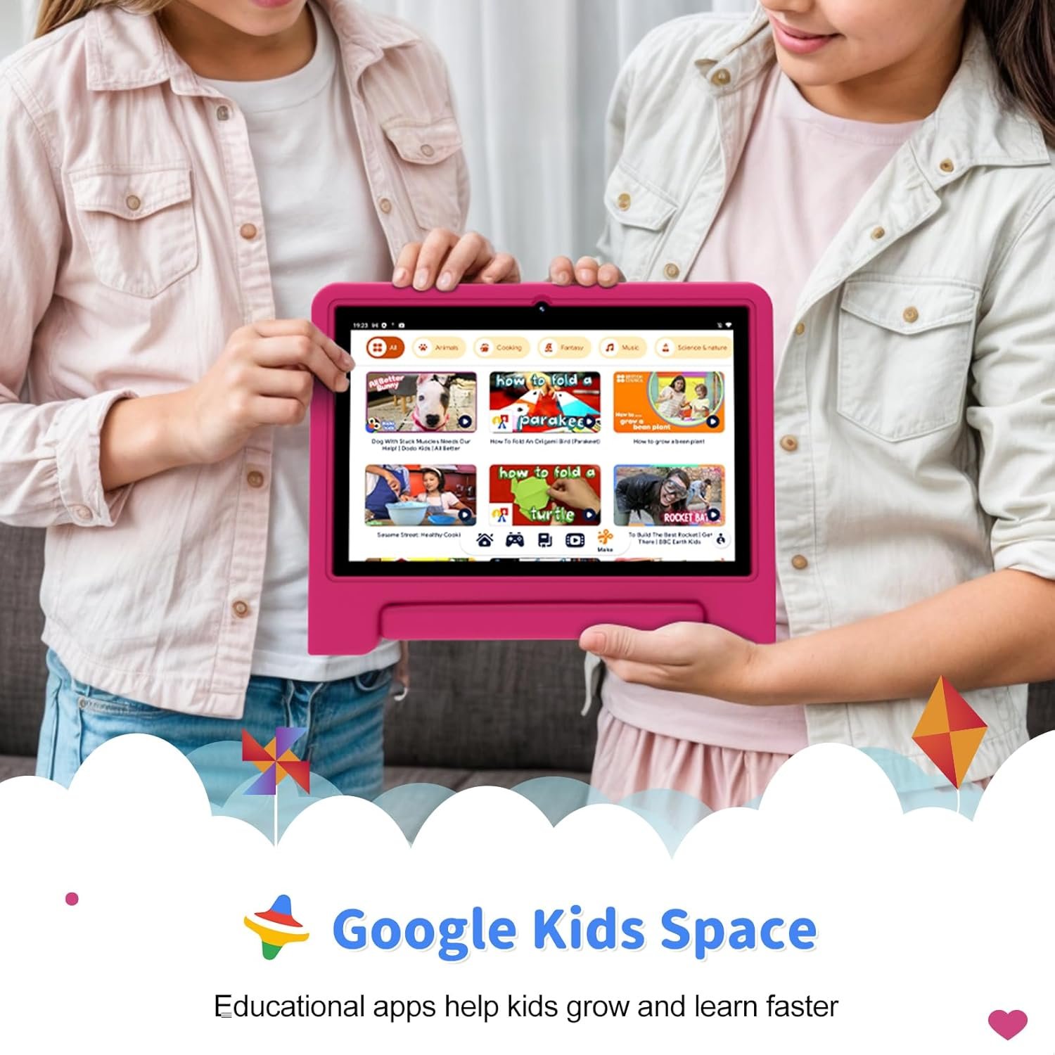 Kids Tablet, 10 inch Tablet for Kids with EVA Shockproof Case, 2+32GB(SD Expandable up to 512GB), Pre-Installed Google Kids Space, Parental Control, YouTube Kids, Gift for Child - Pink - Image 4
