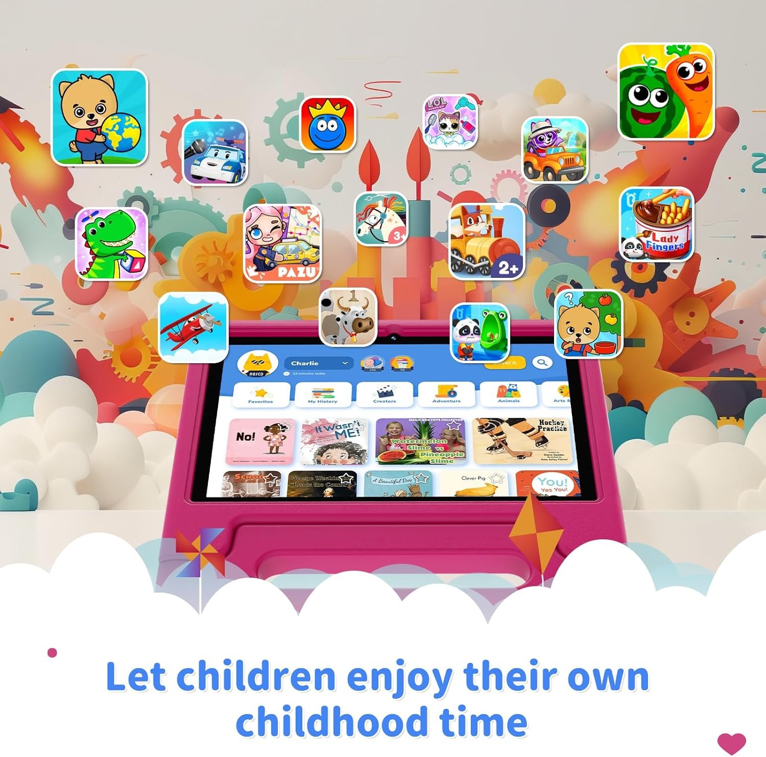 Kids Tablet, 10 inch Tablet for Kids with EVA Shockproof Case, 2+32GB(SD Expandable up to 512GB), Pre-Installed Google Kids Space, Parental Control, YouTube Kids, Gift for Child - Pink - Image 7