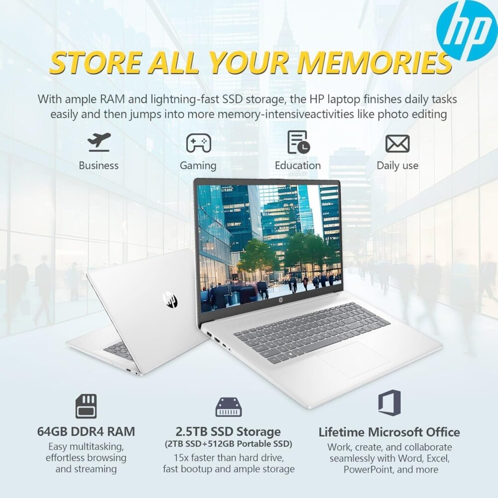 HP 2025 New 17 inch Laptop Computer • 64GB RAM • 2.5TB SSD (2TB PCIe SSD withHP P500 512GB Portable SSD) • AMD Ryzen 5 7430U 6-Cores Processor • Windows 11 Pro with Microsoft 365 - Image 7