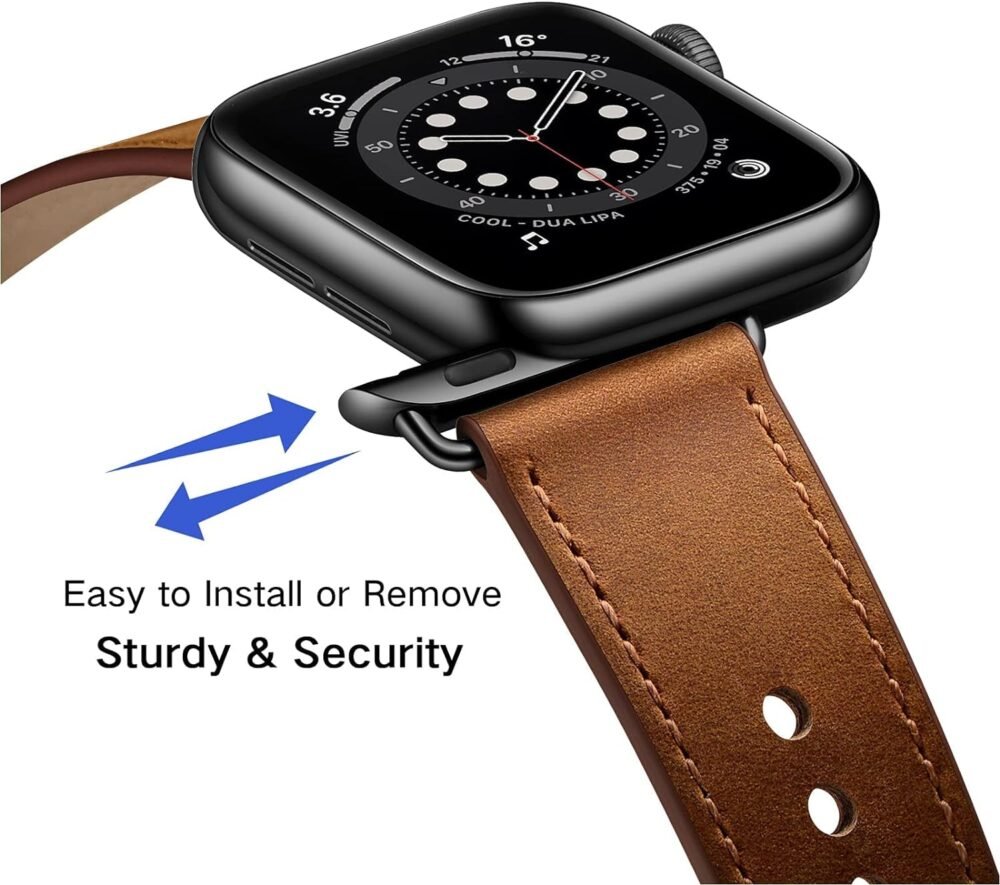 OUHENG Compatible with Apple Watch Band 49mm/46mm/45mm/44mm/42mm, Genuine Leather Bands Strap for iWatch Ultra 2/1 SE Series 10 9 8 7 6 5 4 3 2 1 (Retro Brown/Black) - Image 3