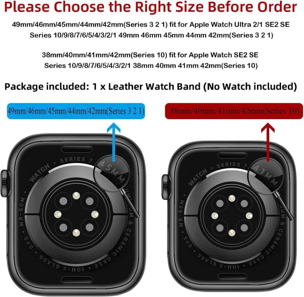 OUHENG Compatible with Apple Watch Band 49mm/46mm/45mm/44mm/42mm, Genuine Leather Bands Strap for iWatch Ultra 2/1 SE Series 10 9 8 7 6 5 4 3 2 1 (Retro Brown/Black) - Image 8