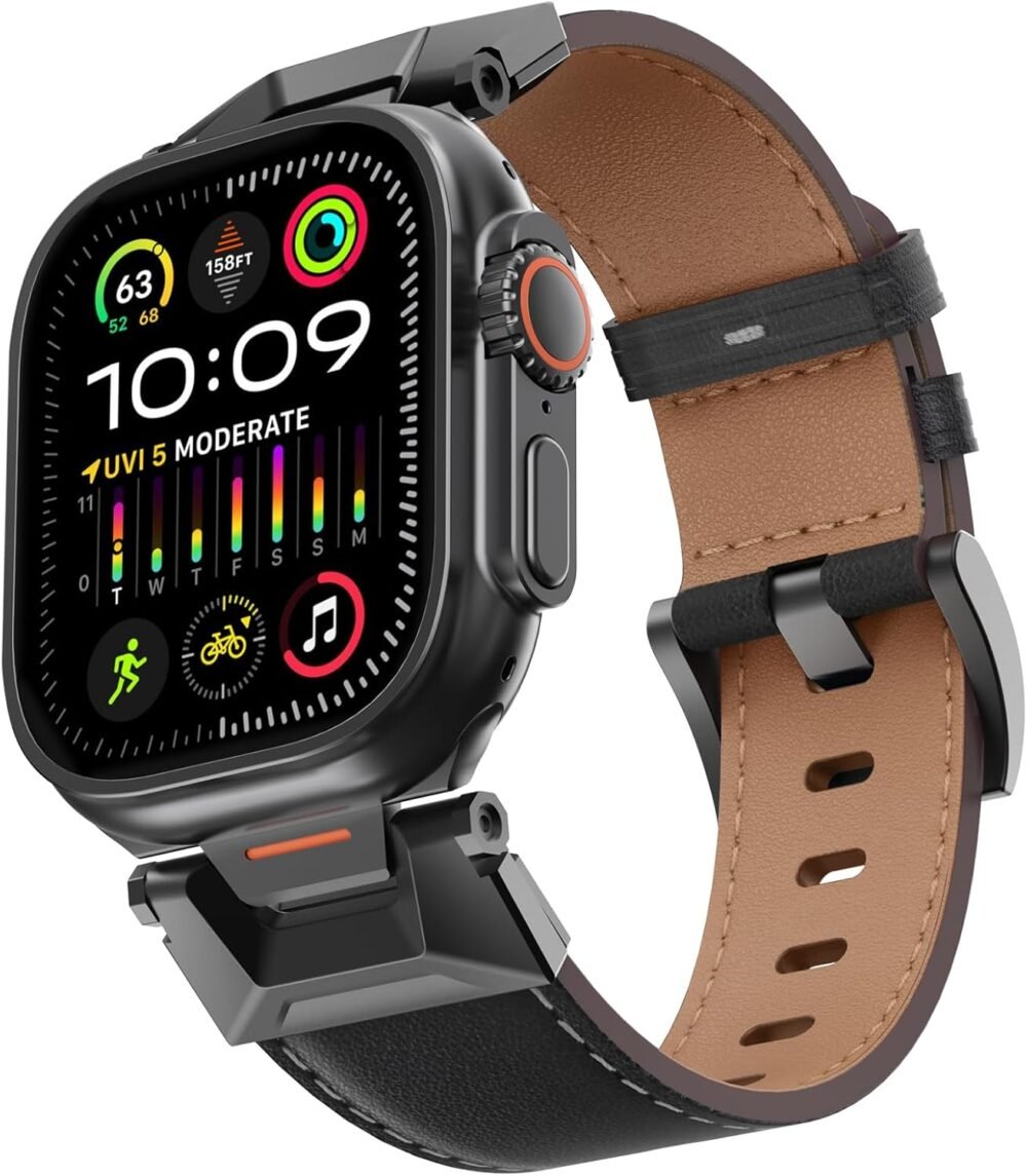 Genuine Leather Band Compatible with Apple Watch Ultra 2/Ultra Band 49mm 46mm 45mm 44mm 42mm for Men, Rugged Strap with Stainless Steel Connectors for iWatch Ultra Series 10 SE 9 8 7 6 5 4 3 - Image 9