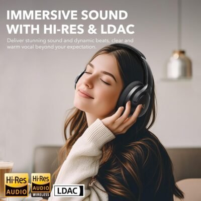 1Mii Y8 Hybrid Active Noise Cancelling Headphones, Hi-Res LDAC Wireless Audio, 75H Ultra-Long Playtime, Comfort Fit & Foldable Over Ear Bluetooth Headphones for Travel, Home, Office -Black - Image 3