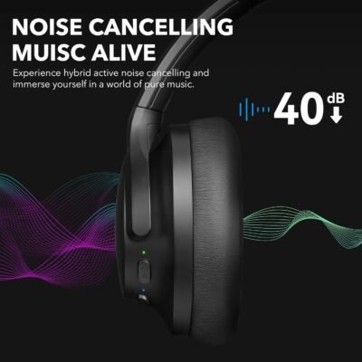 1Mii Y8 Hybrid Active Noise Cancelling Headphones, Hi-Res LDAC Wireless Audio, 75H Ultra-Long Playtime, Comfort Fit & Foldable Over Ear Bluetooth Headphones for Travel, Home, Office -Black - Image 4
