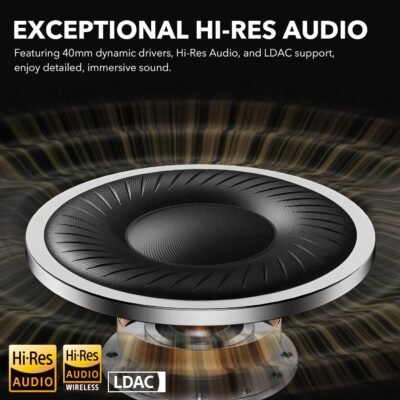 1Mii Y8 Hybrid Active Noise Cancelling Headphones, Hi-Res LDAC Wireless Audio, 75H Ultra-Long Playtime, Comfort Fit & Foldable Over Ear Bluetooth Headphones for Travel, Home, Office -Black - Image 5
