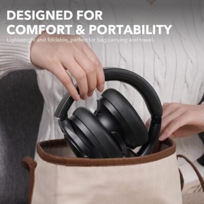 1Mii Y8 Hybrid Active Noise Cancelling Headphones, Hi-Res LDAC Wireless Audio, 75H Ultra-Long Playtime, Comfort Fit & Foldable Over Ear Bluetooth Headphones for Travel, Home, Office -Black - Image 7