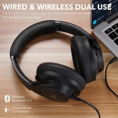 1Mii Y8 Hybrid Active Noise Cancelling Headphones, Hi-Res LDAC Wireless Audio, 75H Ultra-Long Playtime, Comfort Fit & Foldable Over Ear Bluetooth Headphones for Travel, Home, Office -Black - Image 9
