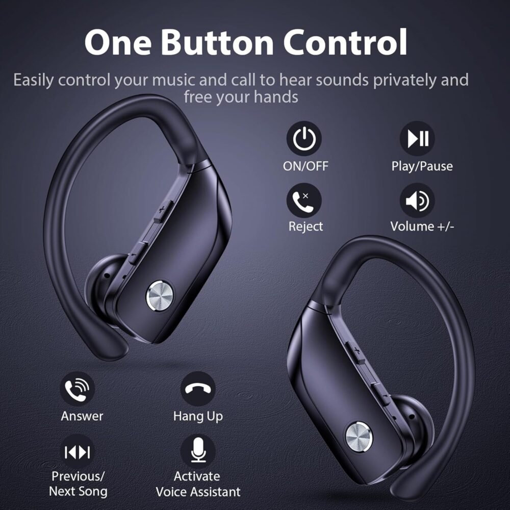 bmanl Wireless Earbuds Bluetooth Headphones 48hrs Play Back Sport Earphones with LED Display Over-Ear Buds with Earhooks Built-in Mic Headset for Workout Black - Image 5
