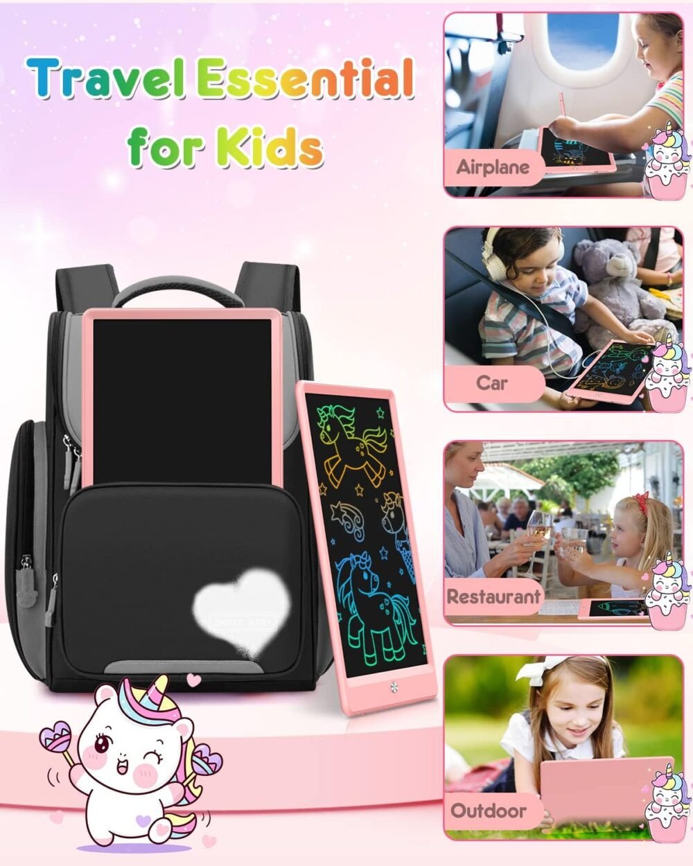 FLUESTON LCD Writing Tablet, Doodle Board Toys Gifts for 3-8 Year Old Girls Boys, 10 Inch Colorful Electronic Board Drawing Pad for Kids, Gifts for Toddler Educational Learning Travel Birthday, Pink - Image 8
