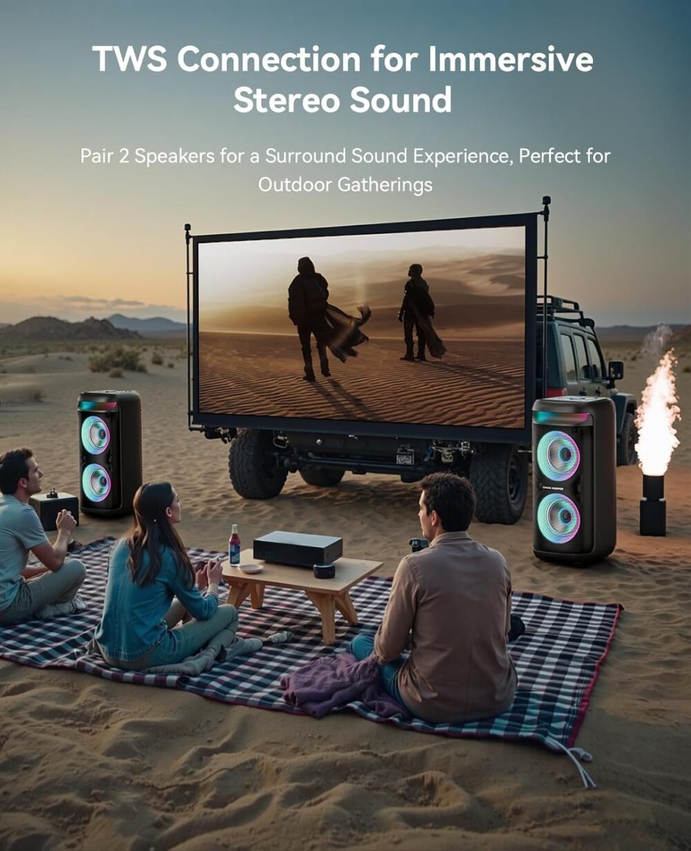 Karaoke Machine with 2 Wireless Microphone for Adults Portable Bluetooth Party Speaker 400W Peak Power PA System with LED Disco Light 6.5'' Speaker Big Sound 5400mAh Battery Indoor Outdoor - Image 5