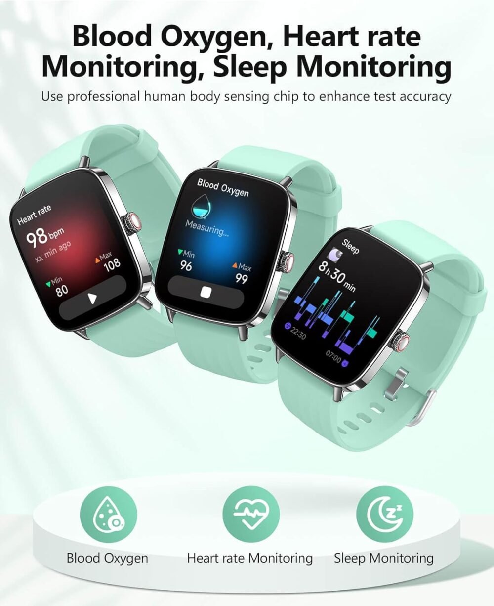 2025 Smart Watches for Men Women, 1.85" AI Voice Smartwatch, 24/7 Heart Rate Monitor, Stress/SpO2/Sleep Tracker, IP68 Waterproof, Weather, 100+ Sports Fitness Tracker for Android iOS Green - Image 3