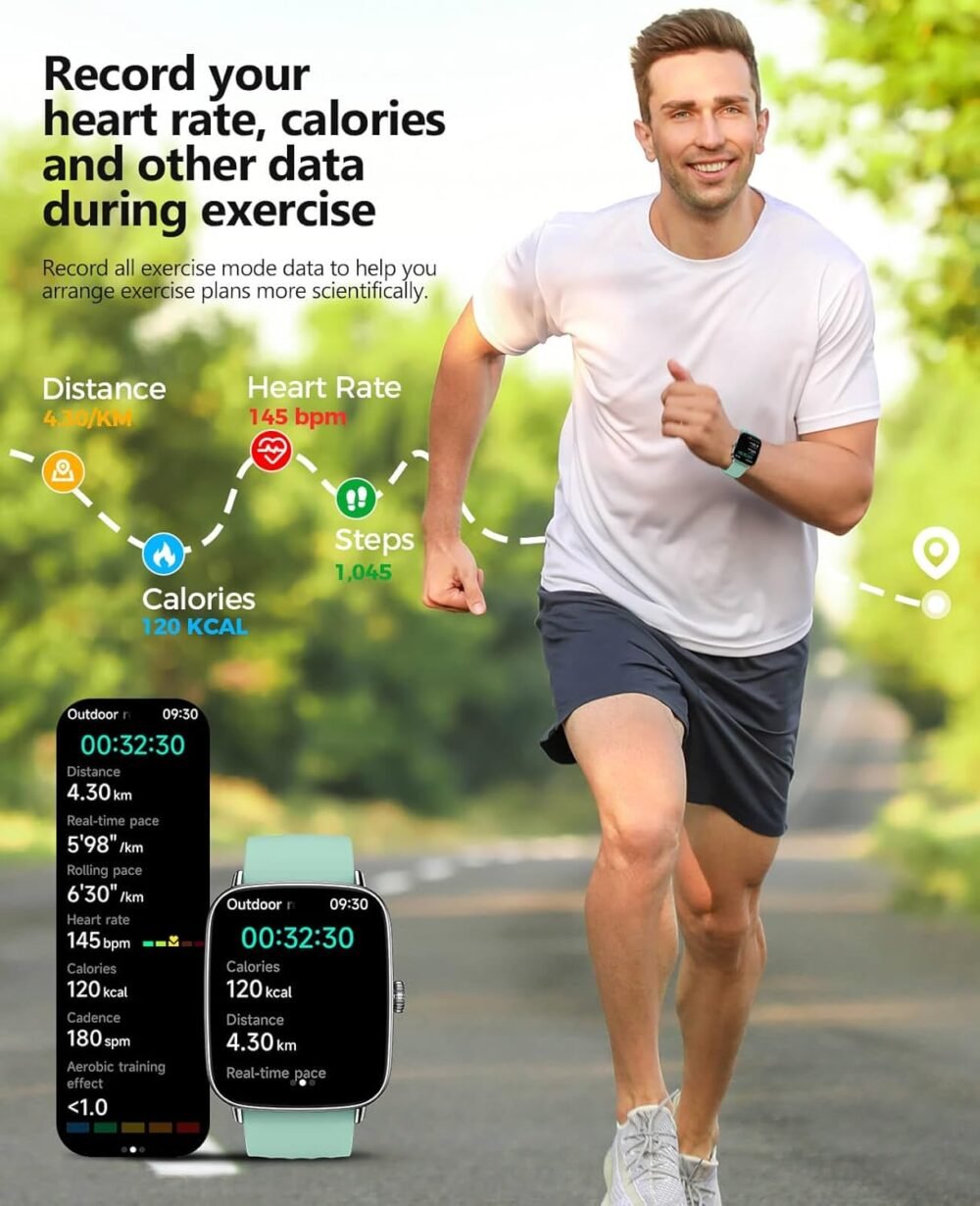 2025 Smart Watches for Men Women, 1.85" AI Voice Smartwatch, 24/7 Heart Rate Monitor, Stress/SpO2/Sleep Tracker, IP68 Waterproof, Weather, 100+ Sports Fitness Tracker for Android iOS Green - Image 6