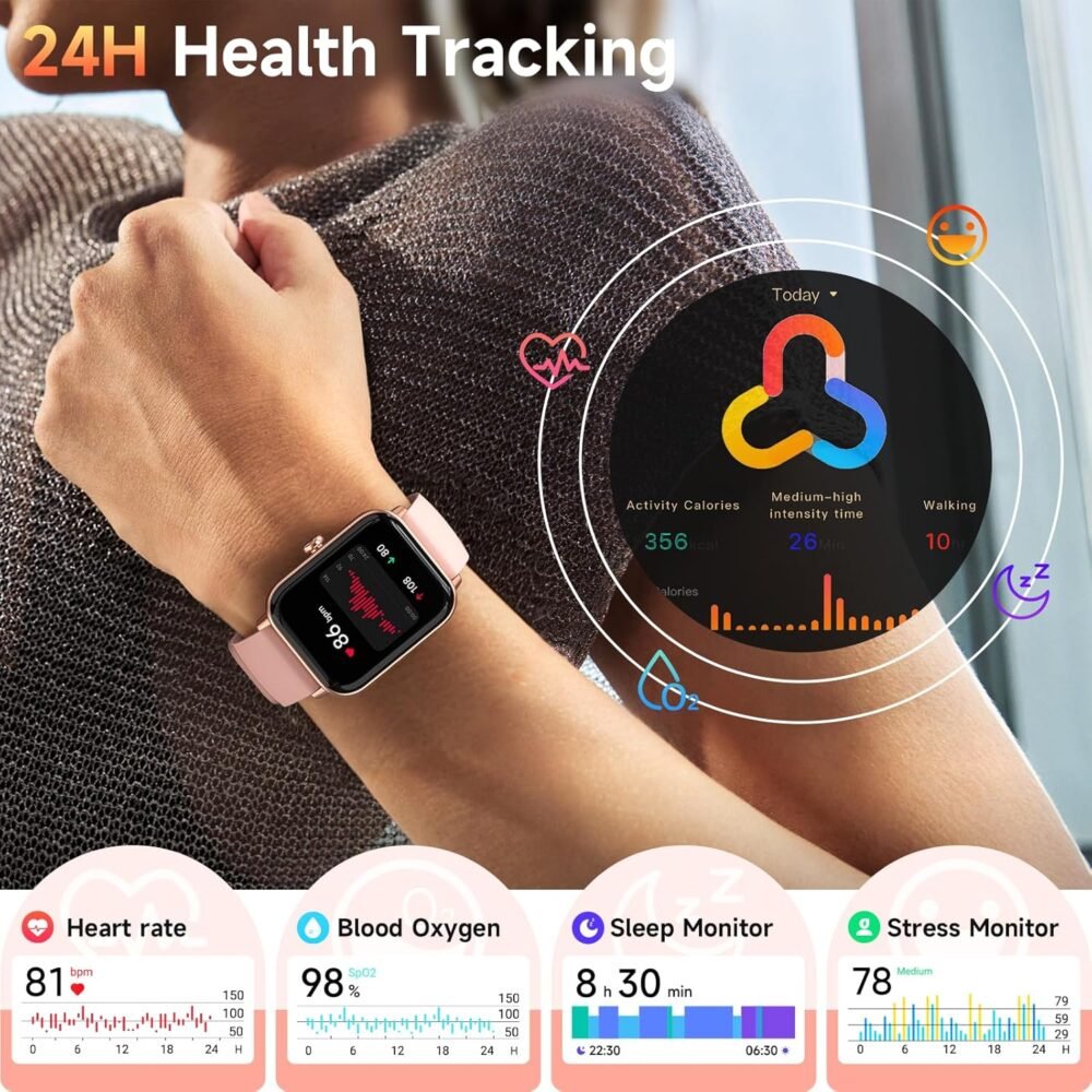 Smart Watches for Women Android & iPhone, Alexa Built-in, 1.8" Fitness Tracker with Answer/Make Calls, IP68 Waterproof Fitness Watch,Heart Rate, Sleep, SpO2 Monitor,Pedometer, Pink - Image 5