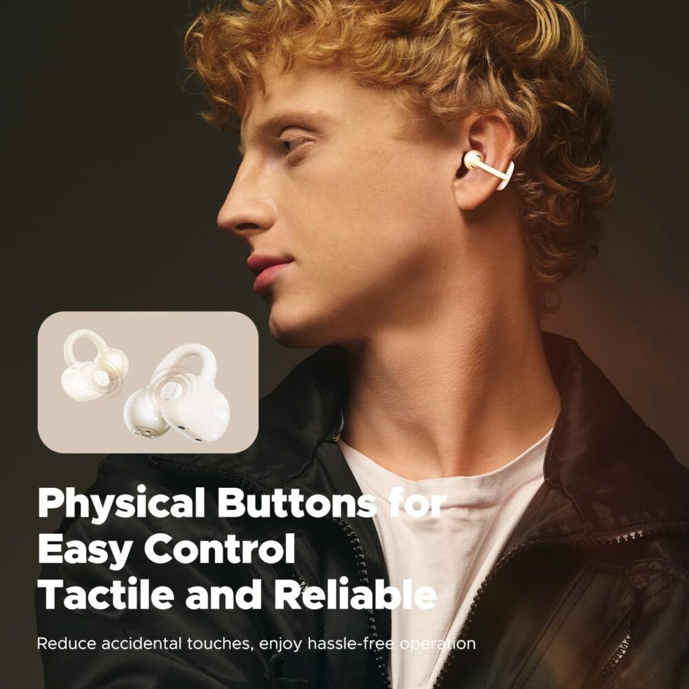 SoundPEATS POP Clip Wireless Open Ear Earbuds, Button Control, Lightweight Comfort Headphones, 30H Playtime, IPX5 Waterproof, Bluetooth 5.4 Immersive Audio Earphones for Sports Running Working, Beige - Image 4