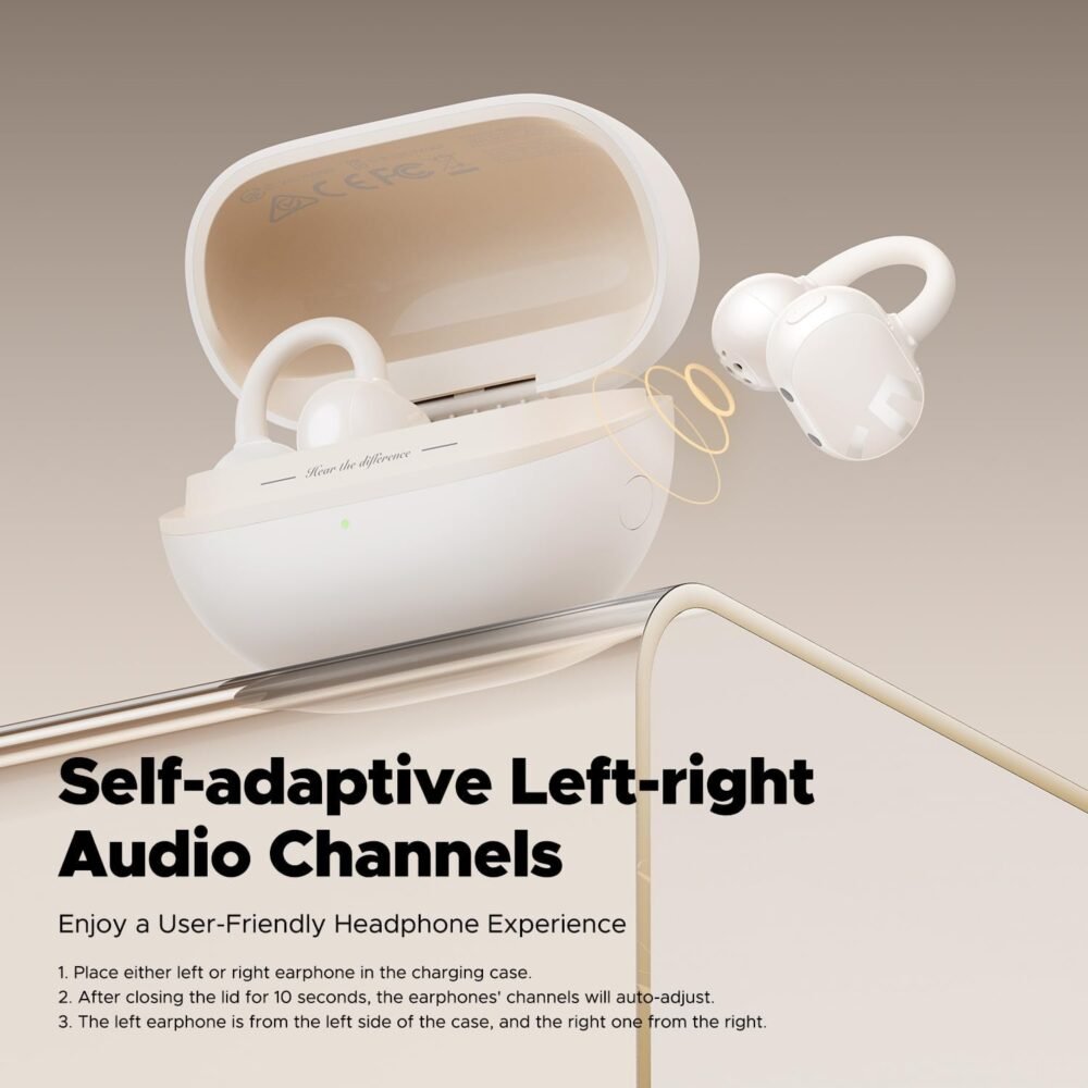 SoundPEATS POP Clip Wireless Open Ear Earbuds, Button Control, Lightweight Comfort Headphones, 30H Playtime, IPX5 Waterproof, Bluetooth 5.4 Immersive Audio Earphones for Sports Running Working, Beige - Image 6