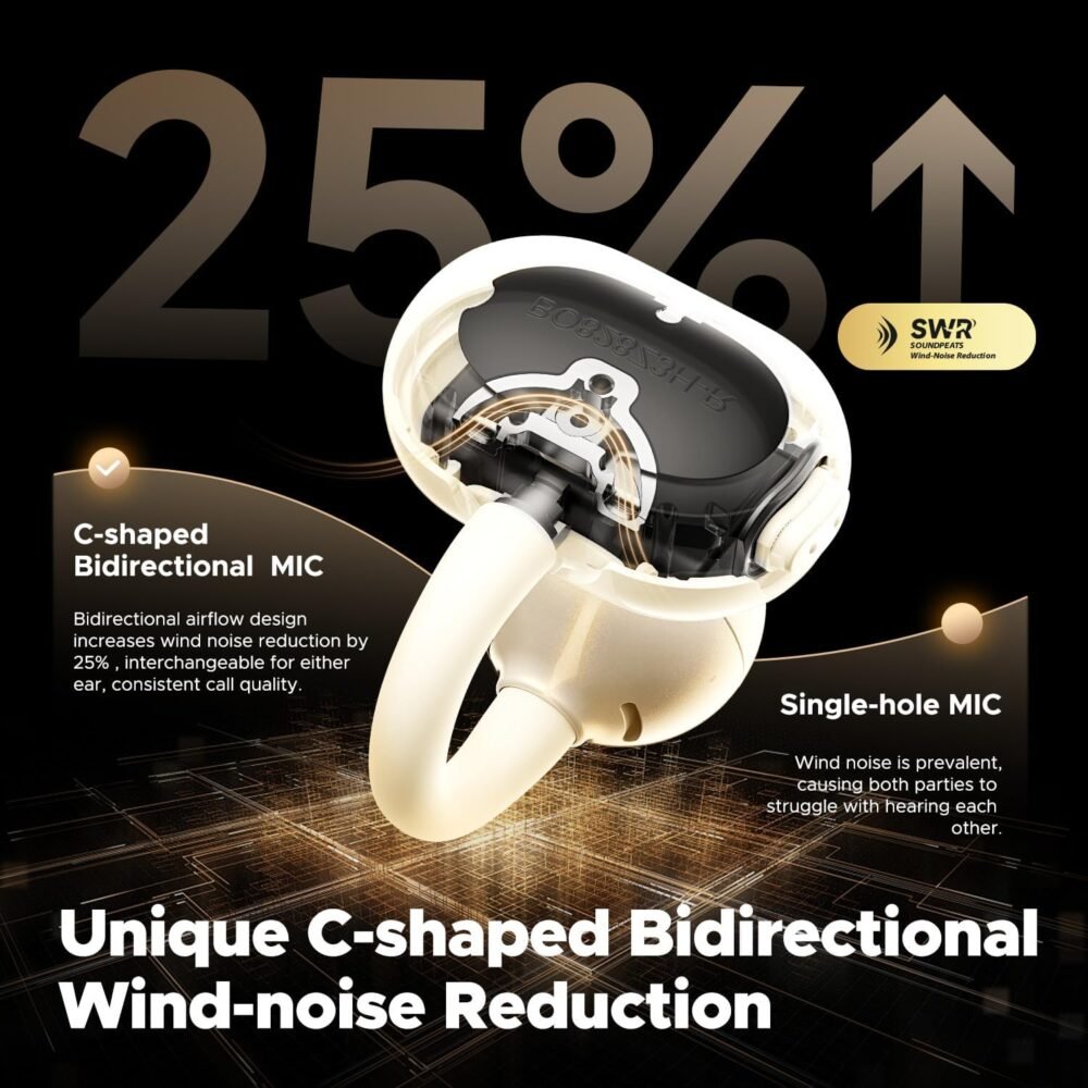 SoundPEATS POP Clip Wireless Open Ear Earbuds, Button Control, Lightweight Comfort Headphones, 30H Playtime, IPX5 Waterproof, Bluetooth 5.4 Immersive Audio Earphones for Sports Running Working, Beige - Image 7
