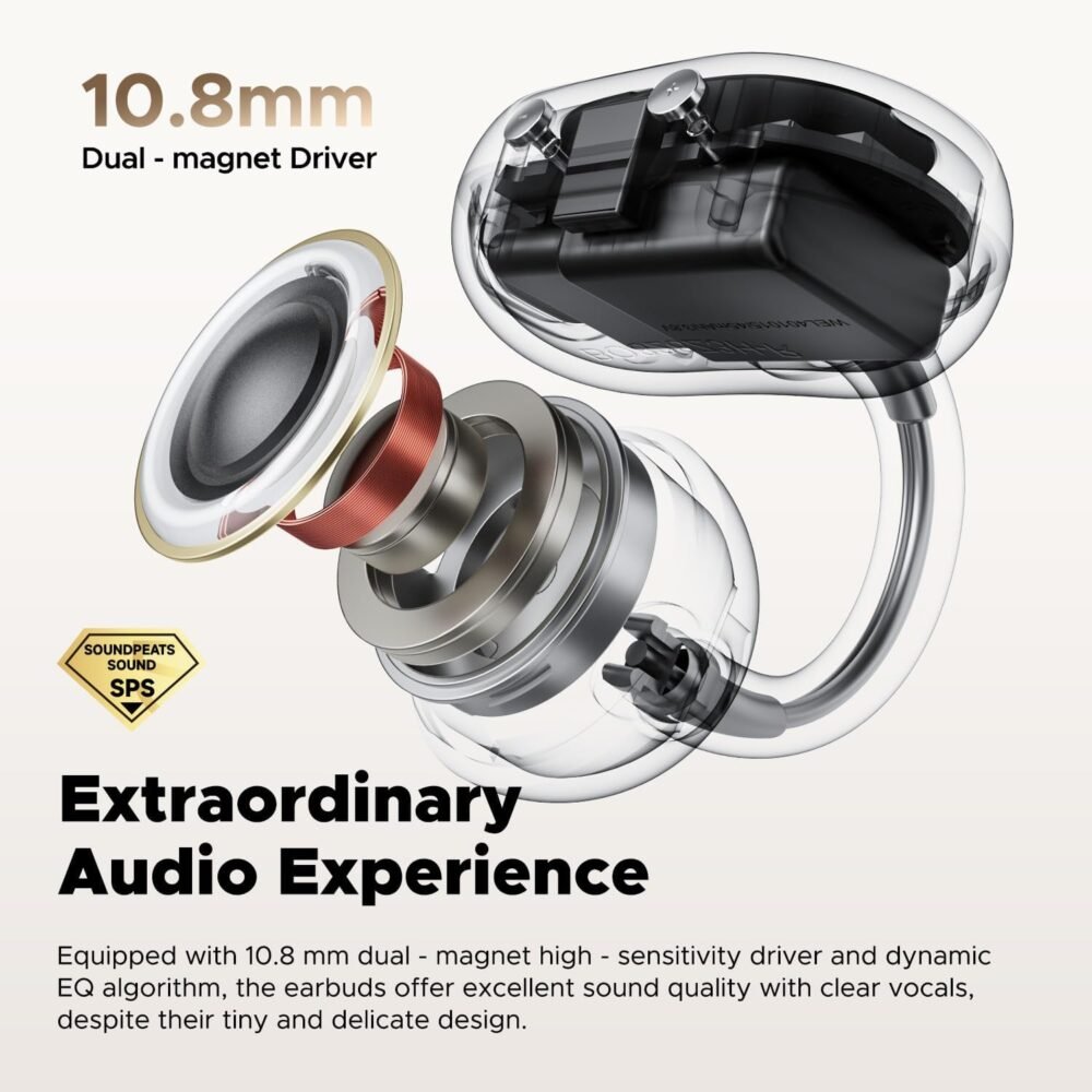 SoundPEATS POP Clip Wireless Open Ear Earbuds, Button Control, Lightweight Comfort Headphones, 30H Playtime, IPX5 Waterproof, Bluetooth 5.4 Immersive Audio Earphones for Sports Running Working, Beige - Image 9