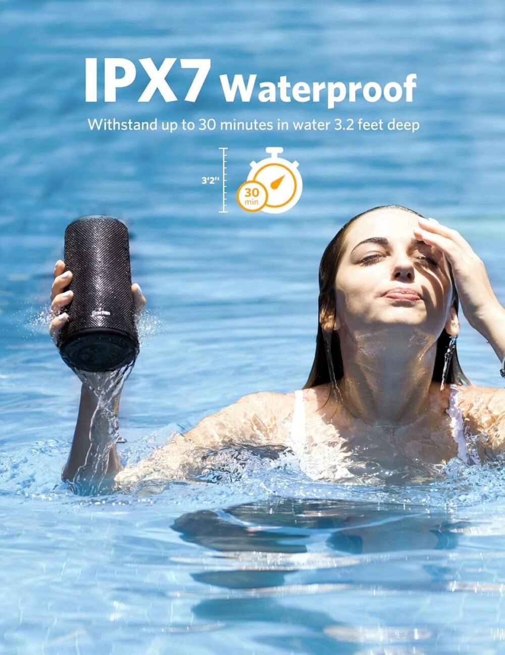EarFun® UBOOM Bluetooth Speaker, [24W Stereo Sound] Boom Bass, 360° Surround Sound, Sweatshield™ IPX7 Waterproof, Indoor & Outdoor Modes, Dual Pairing, 24Hrs, Portable Wireless Speaker for iPhone etc - Image 7