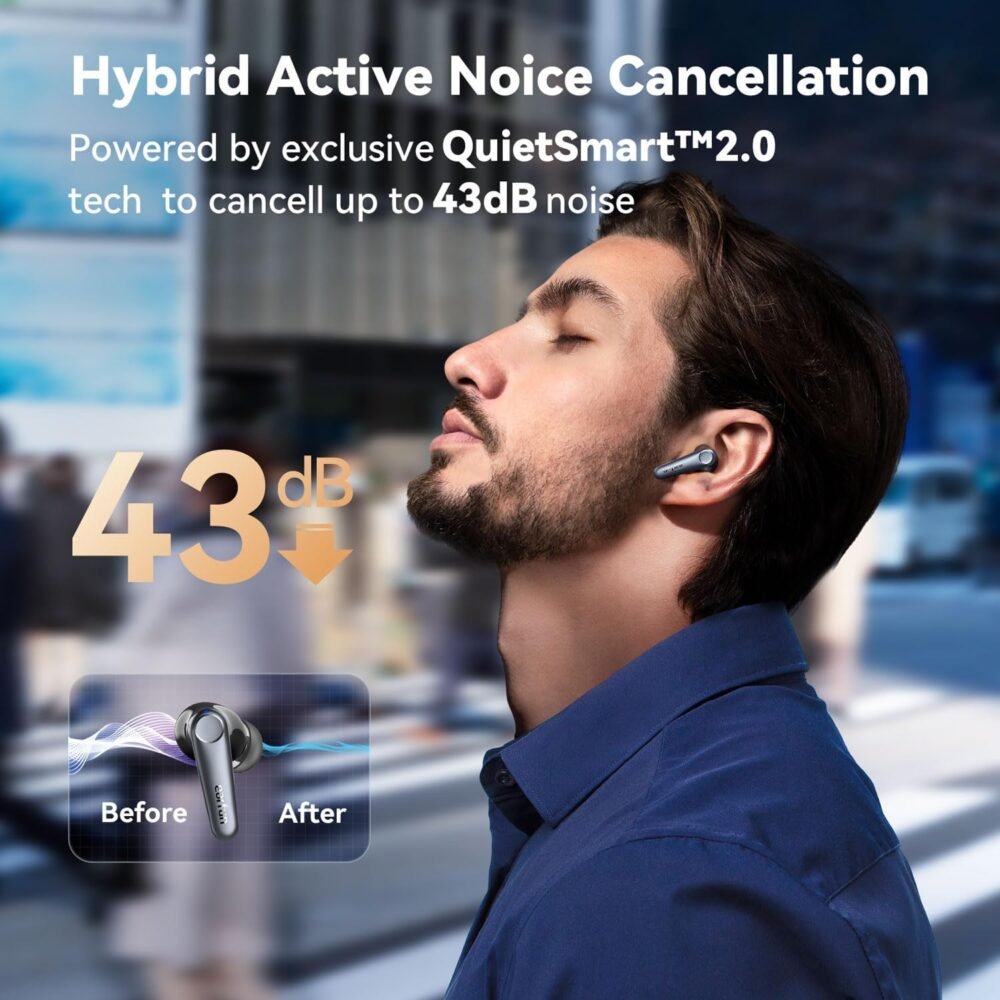 EarFun Air Pro 3 Noise Cancelling Earbuds, Qualcomm® aptX™ Adaptive Sound, 6 Mics CVC 8.0 ENC, Bluetooth 5.3 Earbuds, Multipoint Connection, 45H Playtime, App Customize EQ, Wireless Charging - Image 4